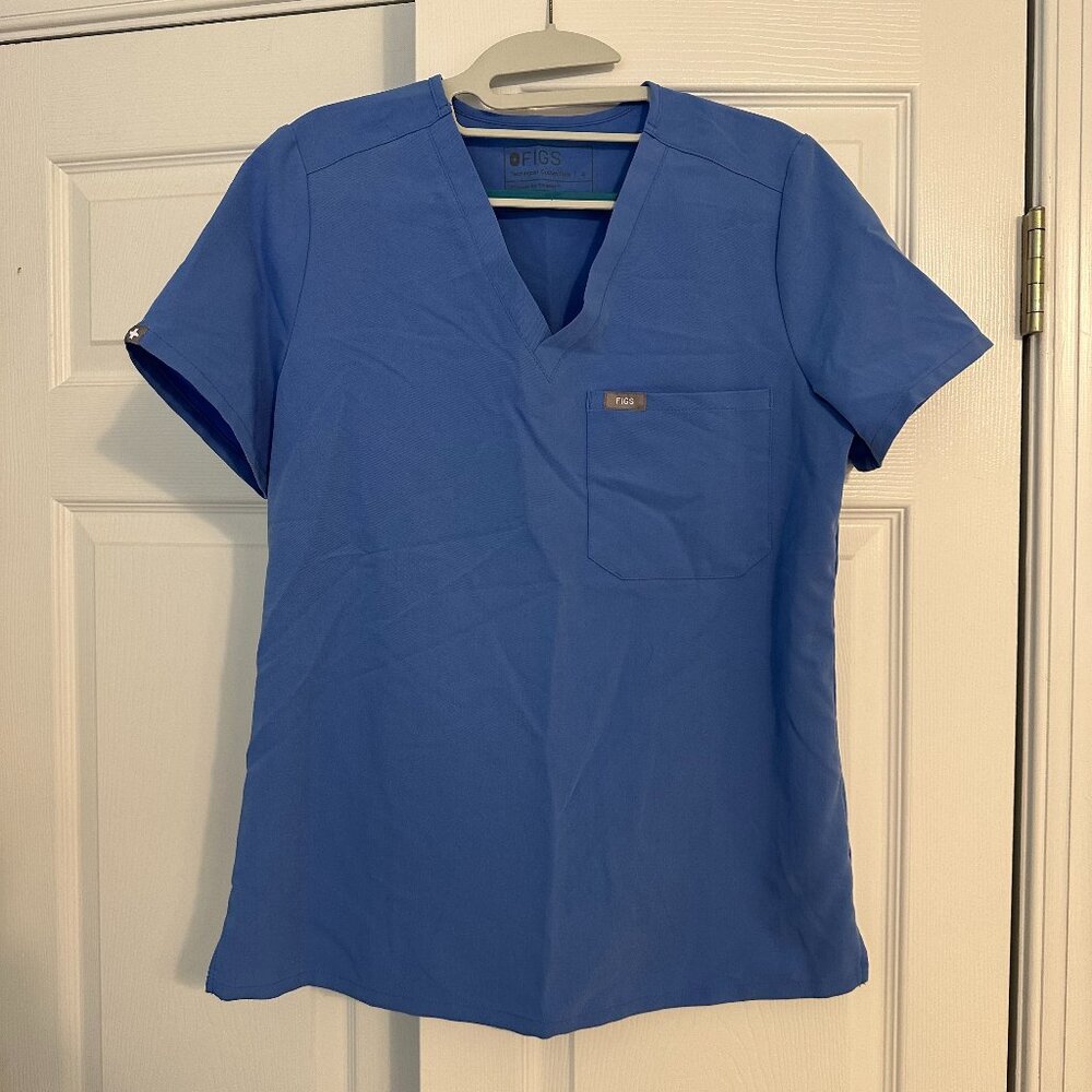 Figs Catarina One Pocket Scrub Top in Ceil Blue